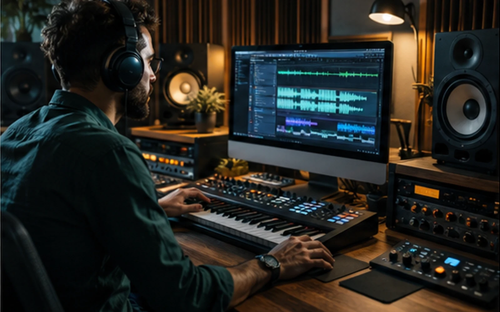 Profesional trabajando en música y audio