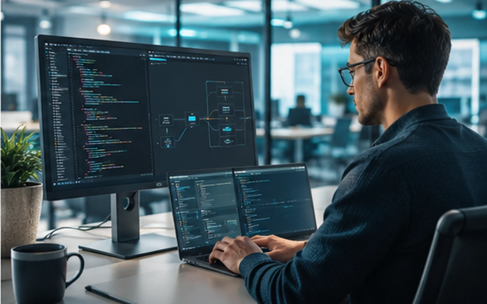 Profesional trabajando en tecnología y programación
